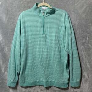 Peter Millar Mens XL Green Striped Quarter Zip Cotton Modal Pullover Sweater